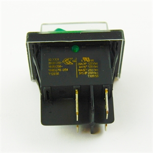 Vippekontakt dobbeltafbryder stænktæt sort med grønt lys 30 x 22 mm hulmål.