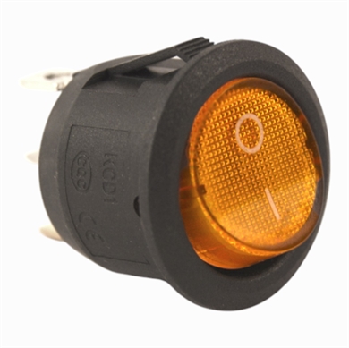 Vippekontakt m. gult lys - 1P - ON-OFF - Ø 20,5 mm.
