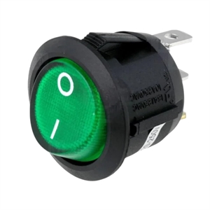Vippekontakt, rund, grøn lys - 1P/ON-OFF - Ø 20,5 mm.