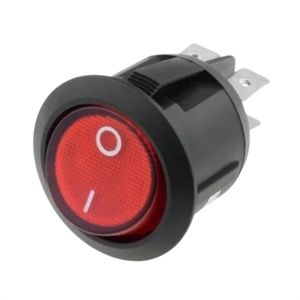 Vippekontakt, rund, rødt lys - 2P/ON-OFF - Ø 20,5 mm.
