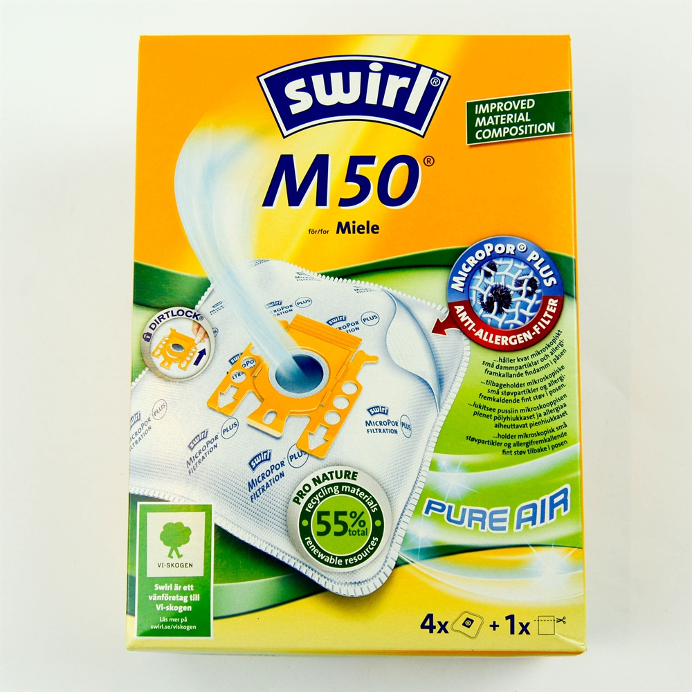 Swirl M50 Sacs Aspirateur MicroPor Plus Anti-Allergie Lot De 10 Pour Miele - Filtration Fine Poussière