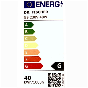 Energimærke - Pære til ovn - Halogen, 230V / 40W / Type G9 - Universal