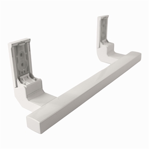 Hvidt håndtag med vippebeslag til køleskab og fryser fra Liebherr.