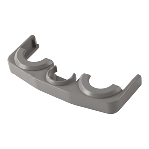 Grå  plast kappe foran hængsel under dør i køleskab, fryseskab og kølefryseskab fra Liebherr.