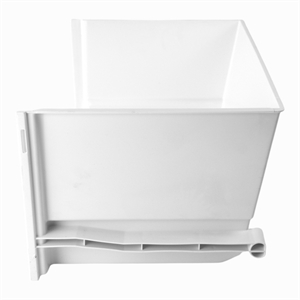 Nederste hvide grøntsagsskuffe i køleskab fra Beko, Blomberg og Grundig.