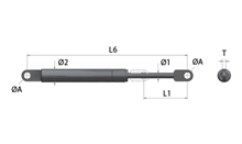 Støddæmper / pumpe - 50N/5Kg. til køkkenlåge, Microovnslåge etc.